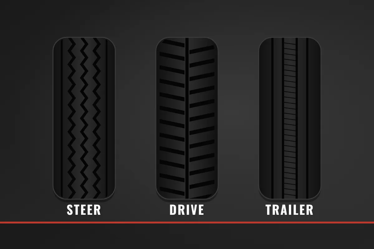 Steer, drive and trailer semi tire tread patterns